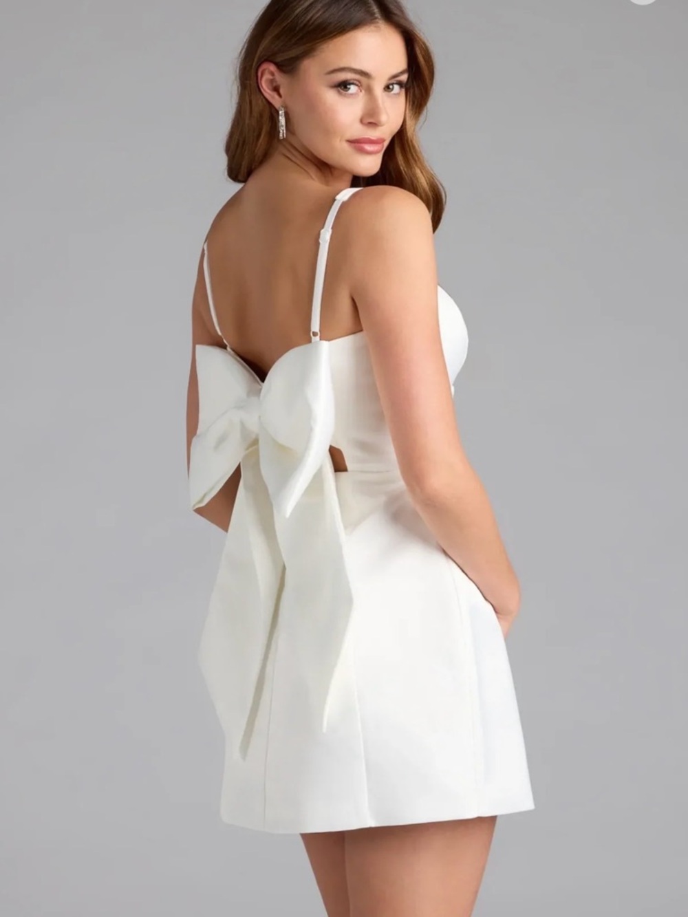 NWT White Square-Neck Bow Mini Dress - Windsor